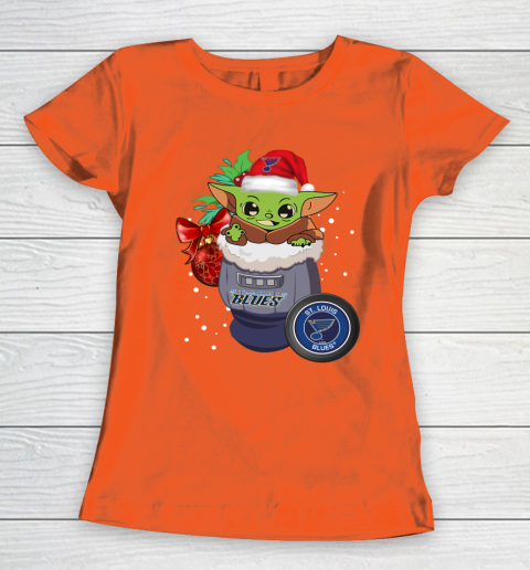 St.Louis Blues Christmas Baby Yoda Star Wars Funny Happy NHL Women's T-Shirt 5