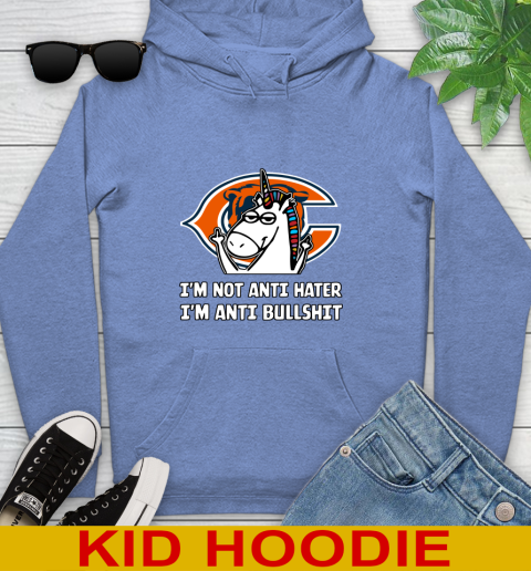 Chicago Bears NFL Football Unicorn I'm Not Anti Hater I'm Anti Bullshit Youth Hoodie 12