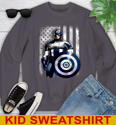Winnipeg Jets NHL Hockey Captain America Marvel Avengers American Flag Shirt Youth Sweatshirt 5