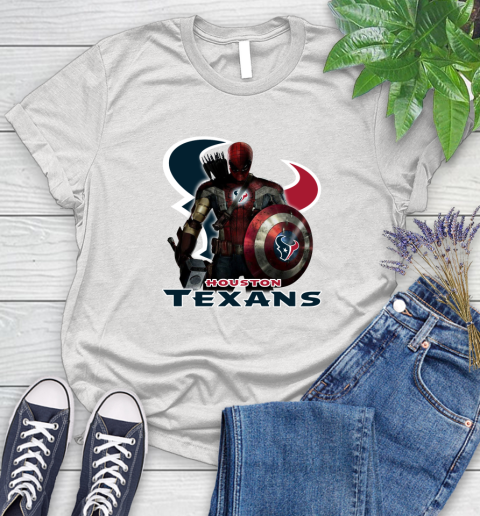 NFL Captain America Thor Spider Man Hawkeye Avengers Endgame Football Houston Texans Women's T-Shirt