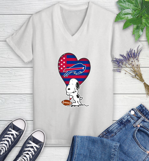 Buffalo Bills NFL Football The Peanuts Movie Adorable Snoopy Women's V-Neck T-Shirt