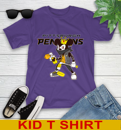 Pittsburgh Penguins NHL Hockey Mickey Peace Sign Sports Youth T-Shirt 4