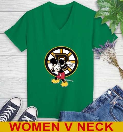 Boston Bruins NHL Hockey Dabbing Mickey Disney Sports Women's V-Neck T-Shirt 6