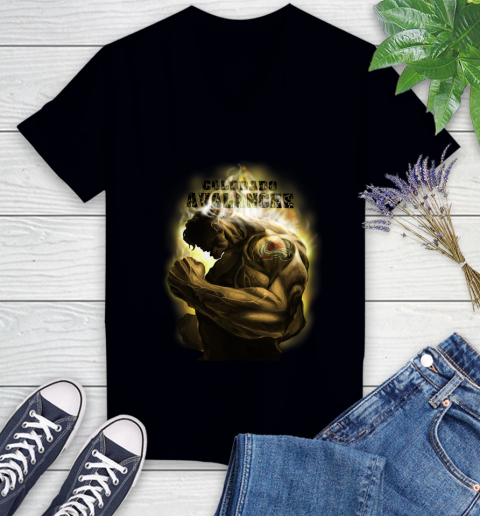 Colorado Avalanche NHL Hockey Hulk Marvel Avengers Sports Women's V-Neck T-Shirt