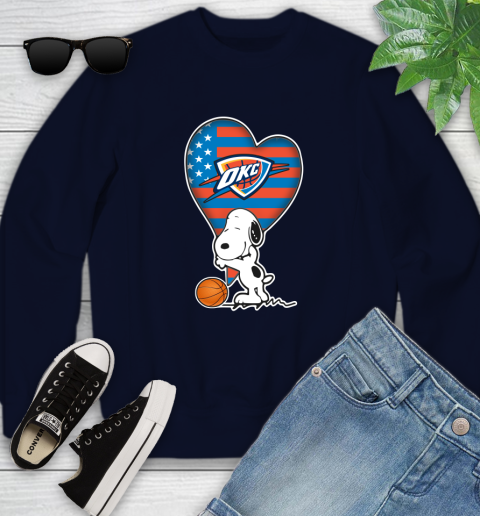 Oklahoma City Thunder NBA Basketball The Peanuts Movie Adorable Snoopy Youth Sweatshirt 3