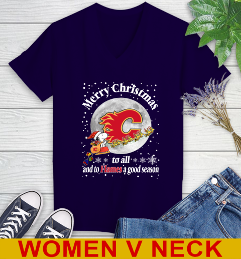 Calgary Flames Merry Christmas To All And To Flames A Good Season NHL Hockey Sports Women's V-Neck T-Shirt 3