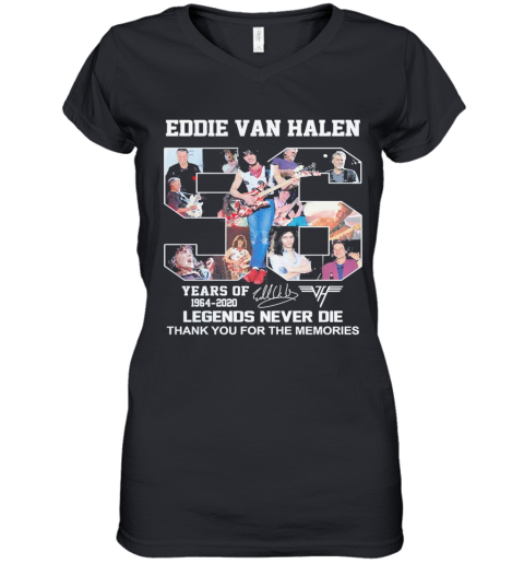 Eddie Van Halen 56 Years Of 1964 2020 Legends Never Die Signature Women's V-Neck T-Shirt