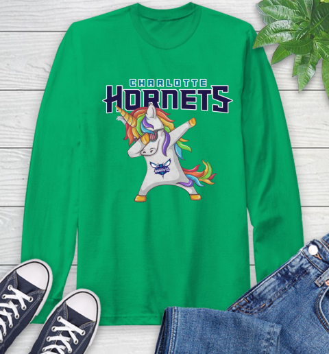Charlotte Hornets NBA Basketball Funny Unicorn Dabbing Sports Long Sleeve T-Shirt 7