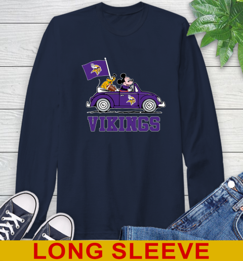NFL Football Minnesota Vikings Pluto Mickey Driving Disney Shirt Long Sleeve T-Shirt - Image 5