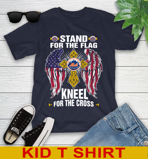 MLB Baseball New York Mets Stand For Flag Kneel For The Cross Shirt Youth T-Shirt 2