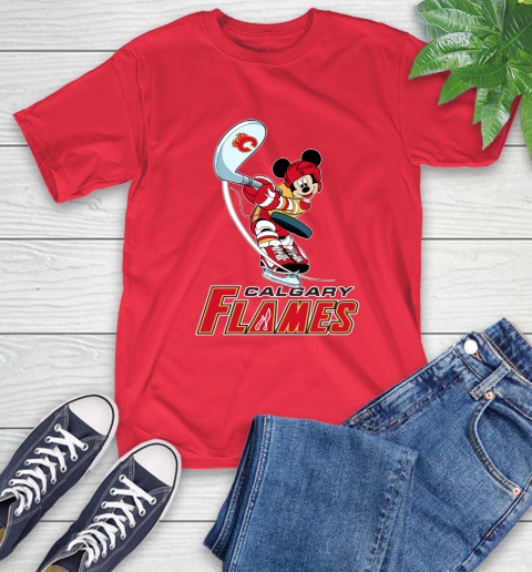 NHL Hockey Calgary Flames Cheerful Mickey Mouse Shirt T-Shirt - Image 12