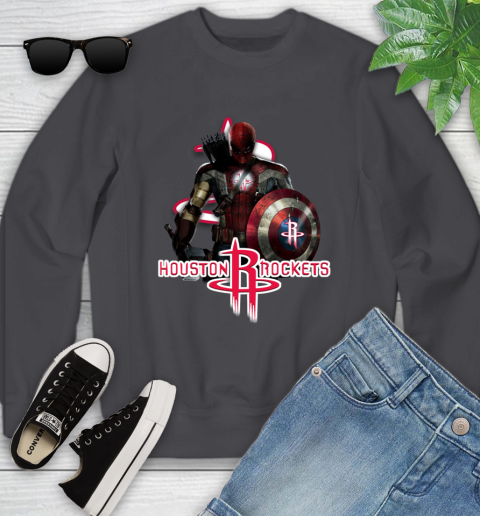Houston Rockets NBA Basketball Captain America Thor Spider Man Hawkeye Avengers Youth Sweatshirt 6