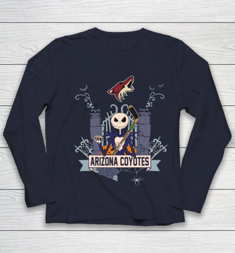 NHL Arizona Coyotes Hockey Jack Skellington Halloween Youth Long Sleeve 2