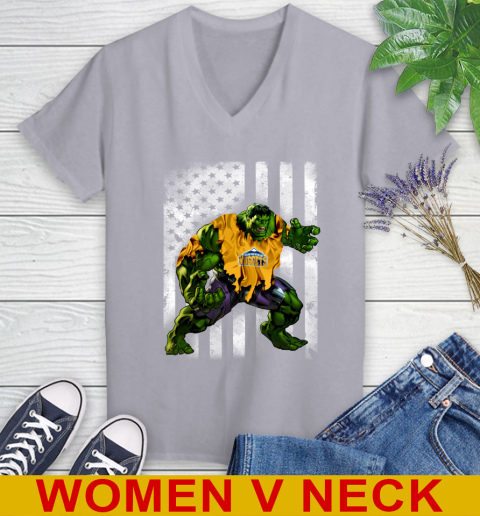 Denver Nuggets Hulk Marvel Avengers NBA Basketball American Flag Women's V-Neck T-Shirt 4