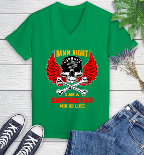 NBA Damn Right I Am A Toronto Raptors Win Or Lose Skull Basketball Sports Women's V-Neck T-Shirt 5