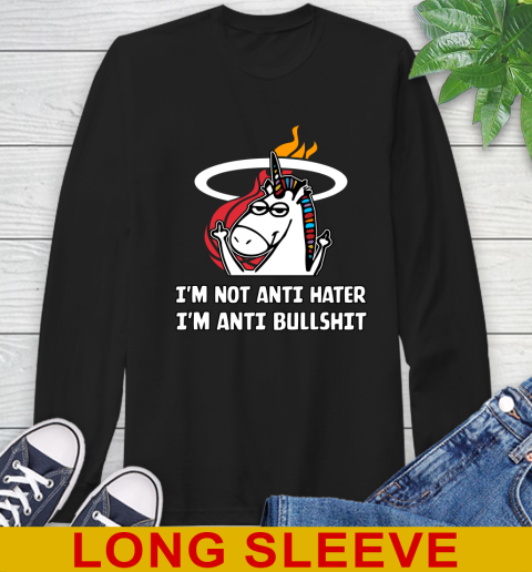 Miami Heat NBA Basketball Unicorn I'm Not Anti Hater I'm Anti Bullshit Long Sleeve T-Shirt 2
