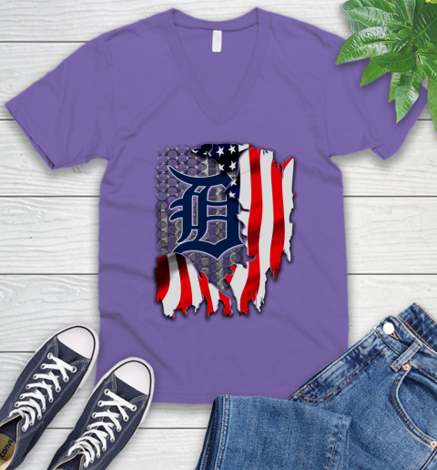 Detroit Tigers MLB Baseball American Flag V-Neck T-Shirt 8