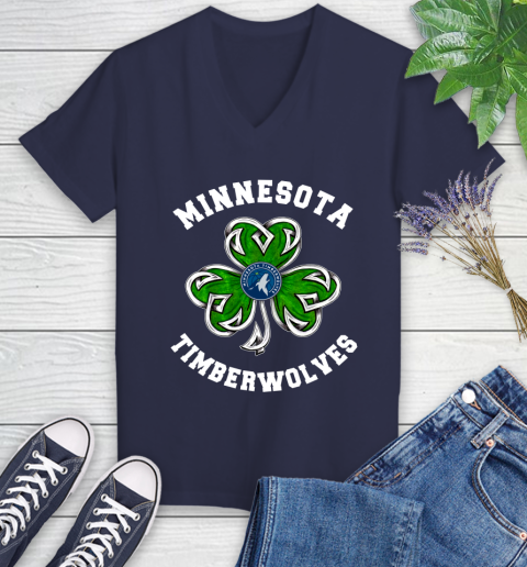 NBA Minnesota Timberwolves Three Leaf Clover St Patrick's Day Basketball Sports Women's V-Neck T-Shirt 12