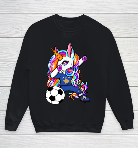 Dabbing Unicorn Kosovo Soccer Fans Jersey Kosovar Football Youth Sweatshirt