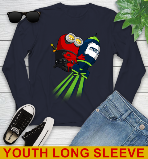 NFL Football Seattle Seahawks Deadpool Minion Marvel Shirt Youth Long Sleeve 2