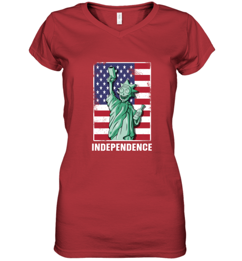 bceu rick and morty statue of liberty independence day 4th of july shirts women v neck t shirt 39 front red
