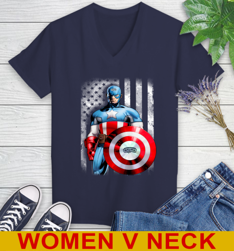San Antonio Spurs NBA Basketball Captain America Marvel Avengers American Flag Shirt Women's V-Neck T-Shirt 12