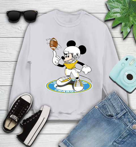 NFL Football Los Angeles Chargers Cheerful Mickey Disney Shirt Youth Sweatshirt 4