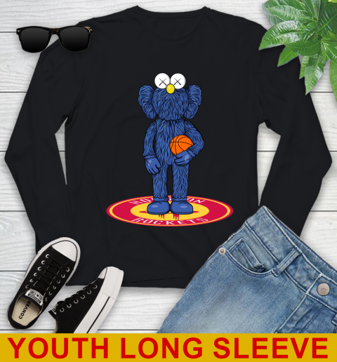 NBA Basketball Houston Rockets Kaws Bff Blue Figure Shirt Youth Long Sleeve 2