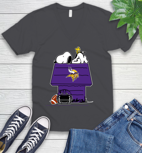 Minnesota Vikings NFL Football Snoopy Woodstock The Peanuts Movie V-Neck T-Shirt 5