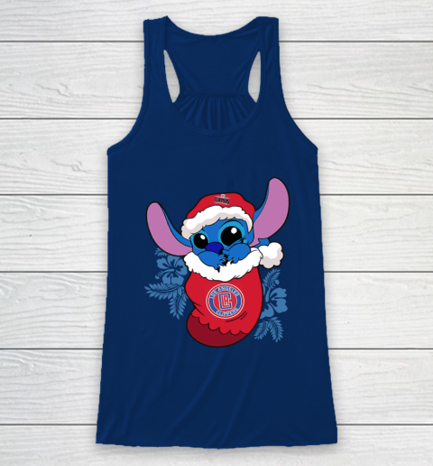 LA Clippers Christmas Stitch In The Sock Funny Disney NBA Racerback Tank 7