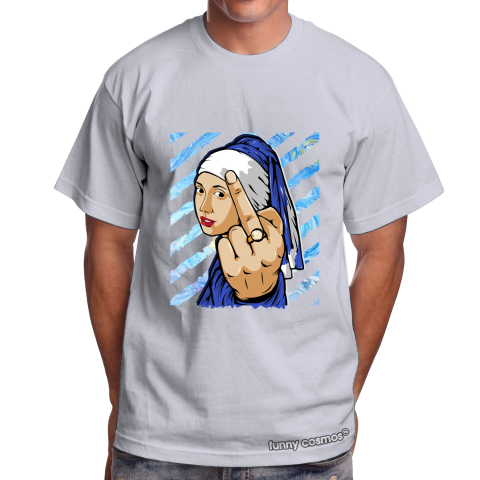 Air Jordan 1 Game Royal Matching Sneaker Tshirt The girl With The Pearl Earing Middle Finger Blue and White Jordan Tshirt