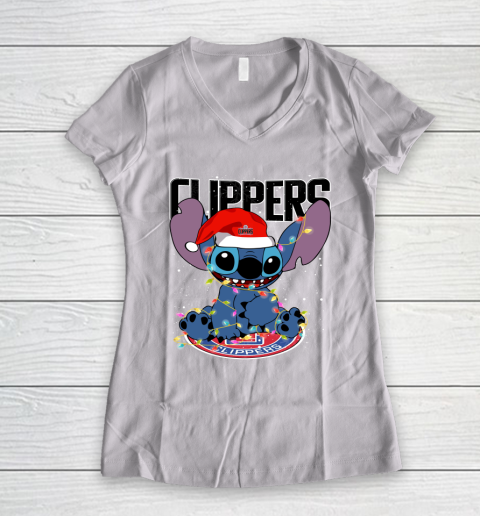 LA Clippers NBA noel stitch Basketball Christmas Women's V-Neck T-Shirt