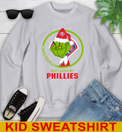 Philadelphia Phillies MLB Christmas Grinch I Hate People But I Love My Favorite Baseball Team Youth Sweatshirt 4