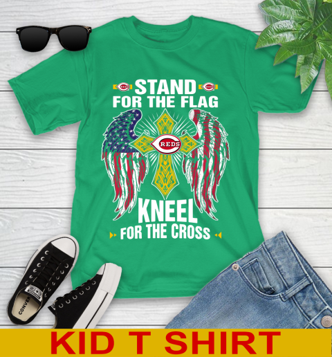 MLB Baseball Cincinnati Reds Stand For Flag Kneel For The Cross Shirt Youth T-Shirt 7
