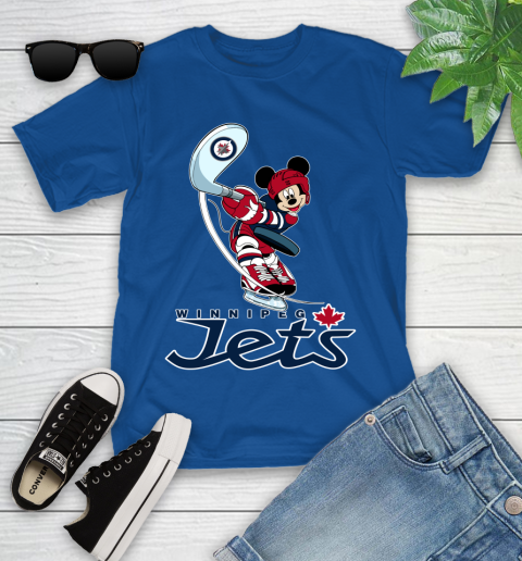NHL Hockey Winnipeg Jets Cheerful Mickey Mouse Shirt Youth T-Shirt 9