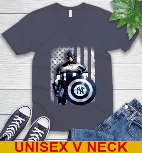 New York Yankees MLB Baseball Captain America Marvel Avengers American Flag Shirt V-Neck T-Shirt 7