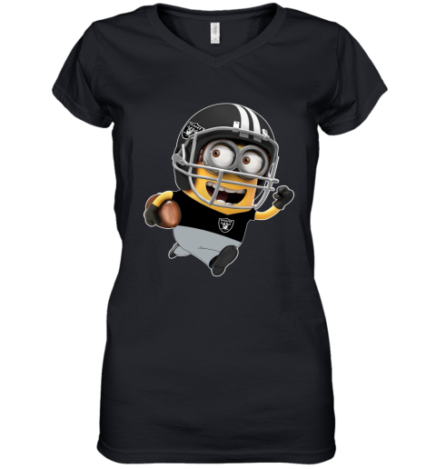 NFL Oakland Raiders Minions Disney Football Sports 77AwUJMUX95 women v neck t shirt 39 95 151514 front black