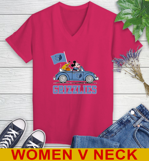 NBA Basketball Memphis Grizzlies Pluto Mickey Driving Disney Shirt Women's V-Neck T-Shirt - Image 11