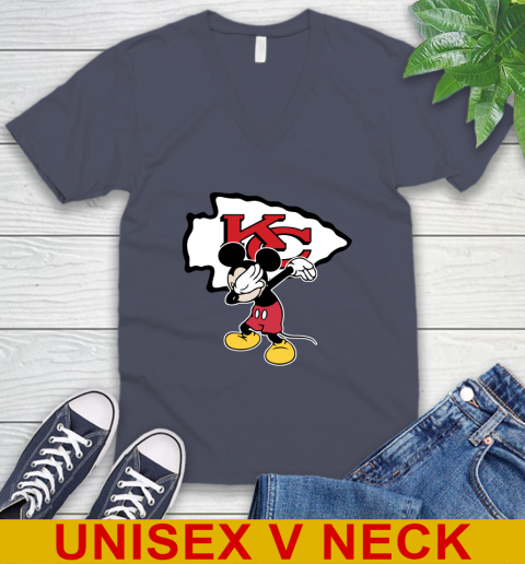 Kansas City Chiefs NFL Football Dabbing Mickey Disney Sports V-Neck T-Shirt 8