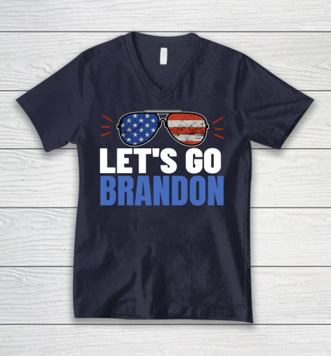 Let's Go Brandon Flag Sunglasses V-Neck T-Shirt 2