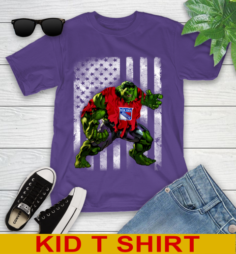 New York Rangers Hulk Marvel Avengers NHL Hockey American Flag Youth T-Shirt 3