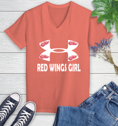 NHL Detroit Red Wings Girl Under Armour Hockey Sports Women's V-Neck T-Shirt 6