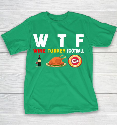 Kansas City Chiefs Giving Day WTF Wine Turkey Football NFL Youth T-Shirt 3