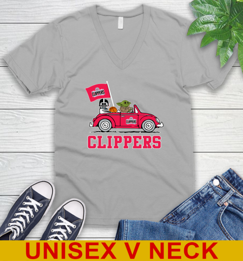 NBA Basketball LA Clippers Darth Vader Baby Yoda Driving Star Wars Shirt V-Neck T-Shirt 4