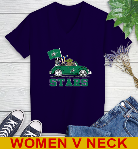 NHL Hockey Dallas Stars Darth Vader Baby Yoda Driving Star Wars Shirt Women's V-Neck T-Shirt 4