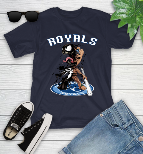 MLB Kansas City Royals Baseball Venom Groot Guardians Of The Galaxy Youth T-Shirt 3