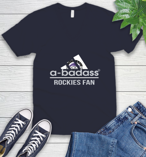 MLB A Badass Colorado Rockies Fan Adidas Baseball Sports V-Neck T-Shirt 2