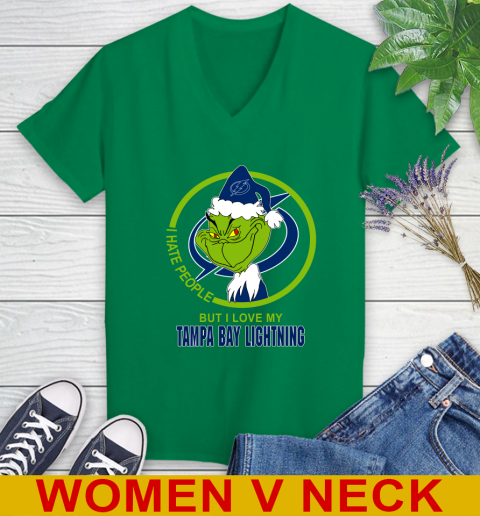 Tampa Bay Lightning NHL Christmas Grinch I Hate People But I Love My Favorite Hockey Team Women's V-Neck T-Shirt 6