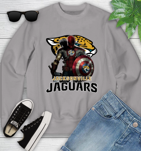 NFL Captain America Thor Spider Man Hawkeye Avengers Endgame Football Jacksonville Jaguars Youth Sweatshirt 4