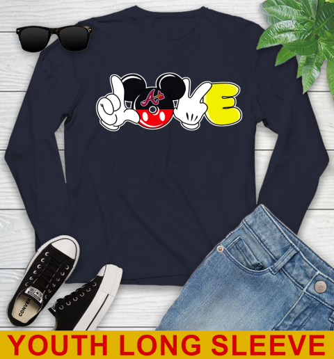 Atlanta Braves MLB Baseball Love Mickey Disney Sports Youth Long Sleeve 3